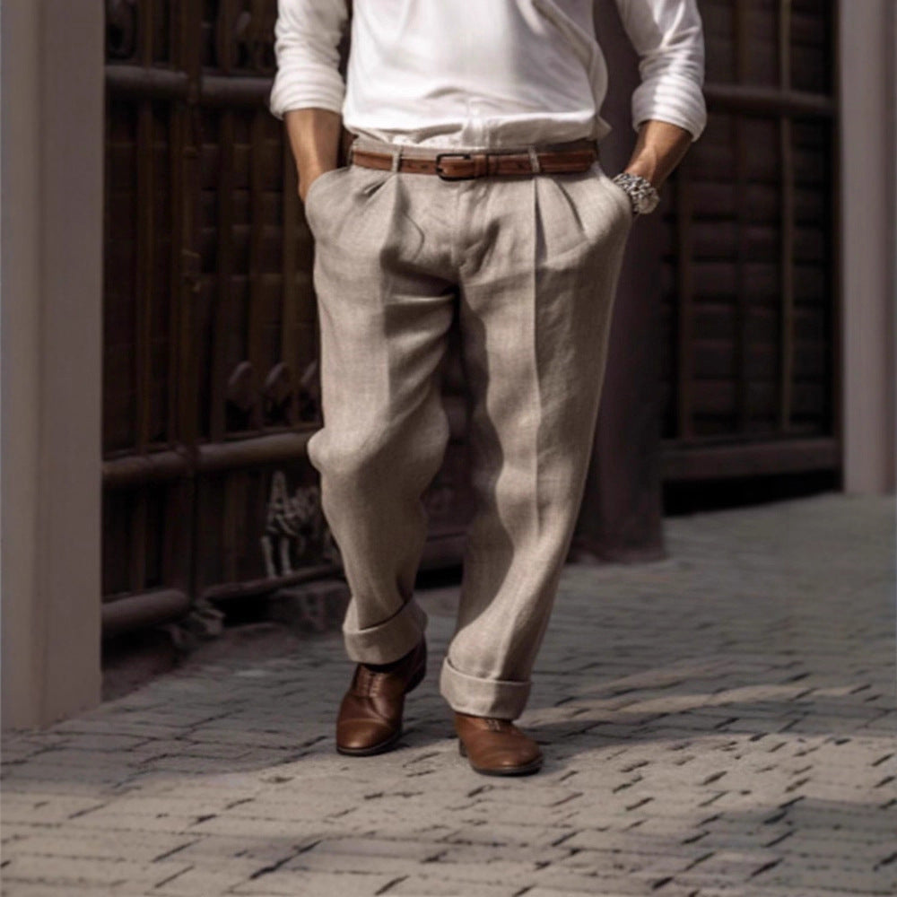 Herren Leinenhose Klassisch Elegant Bequem