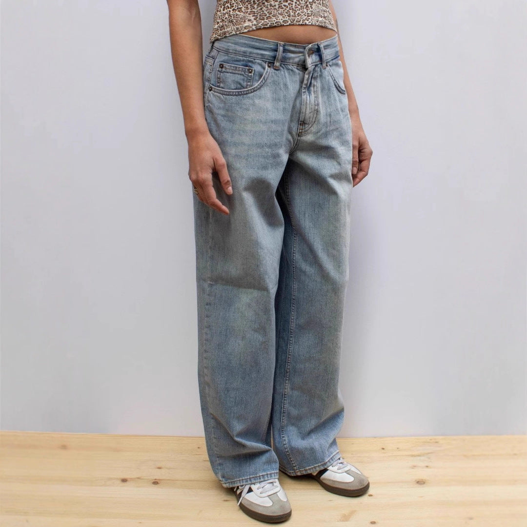 Damens High-Waist Jeans Used-Look Weite Bein - BerlinGlamour