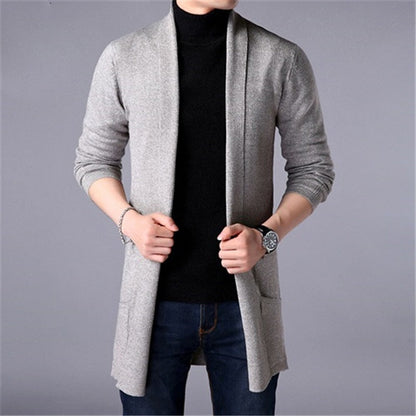 Herren Strickmantel Lang Modern Offener Vorderteil - BerlinGlamour