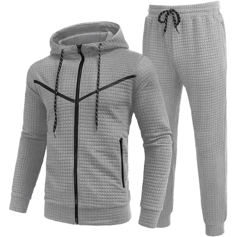 Herren Fleece Jogginganzug mit Struktur Optik Grau