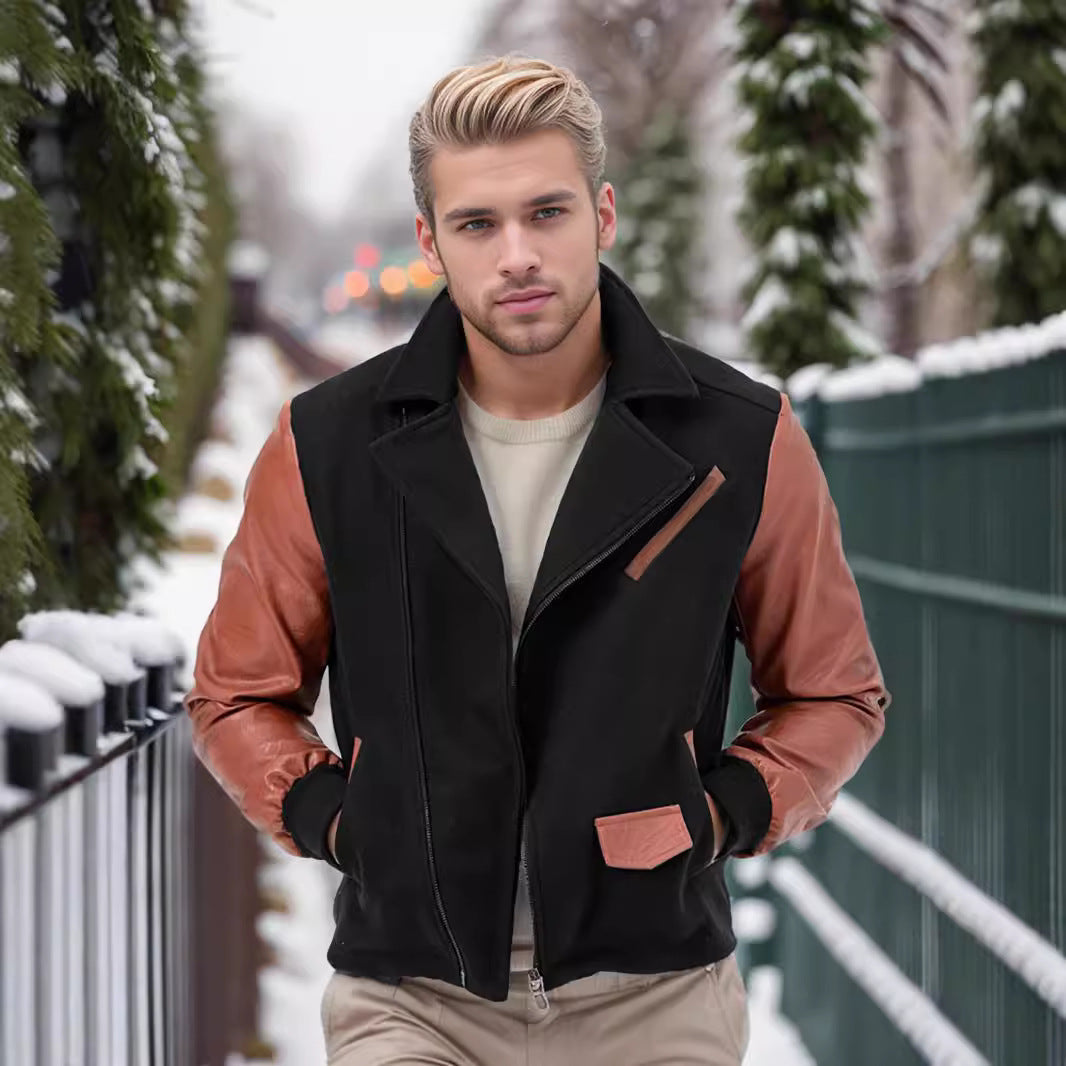 Herren Fleecejacke Mit Lederakzenten Modern Sportlich