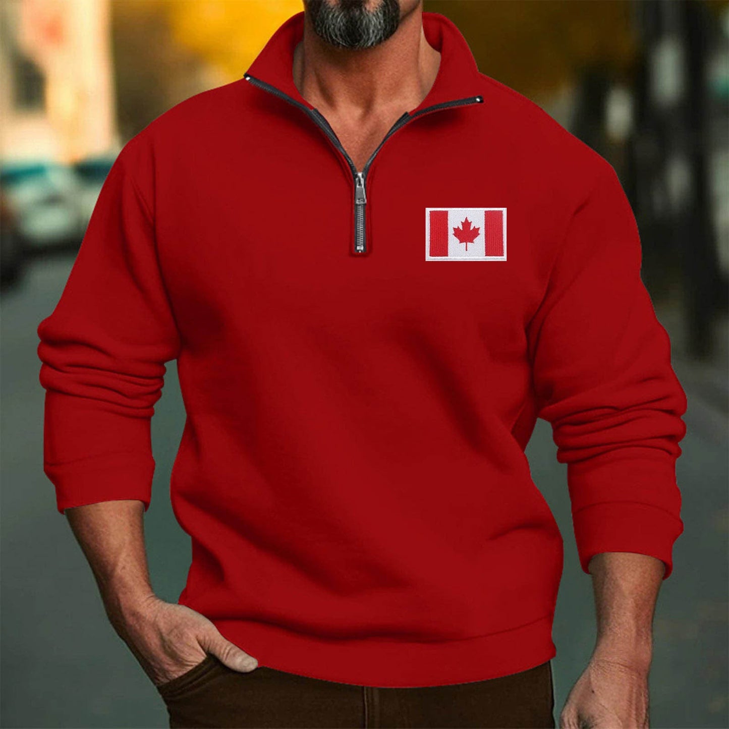 Herren Fleece Pullover mit Reißverschluss Berlin Flagge