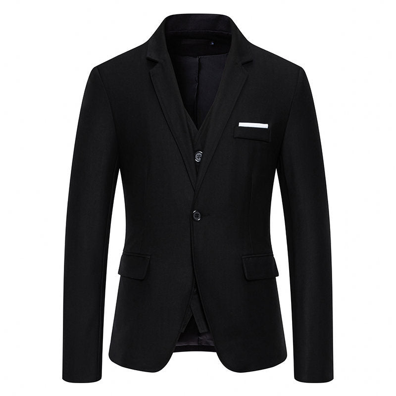 Herren Anzug Set mit Weste und Stehkragen Elegant Schwarz