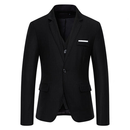 Herren Anzug Set mit Weste und Stehkragen Elegant Schwarz