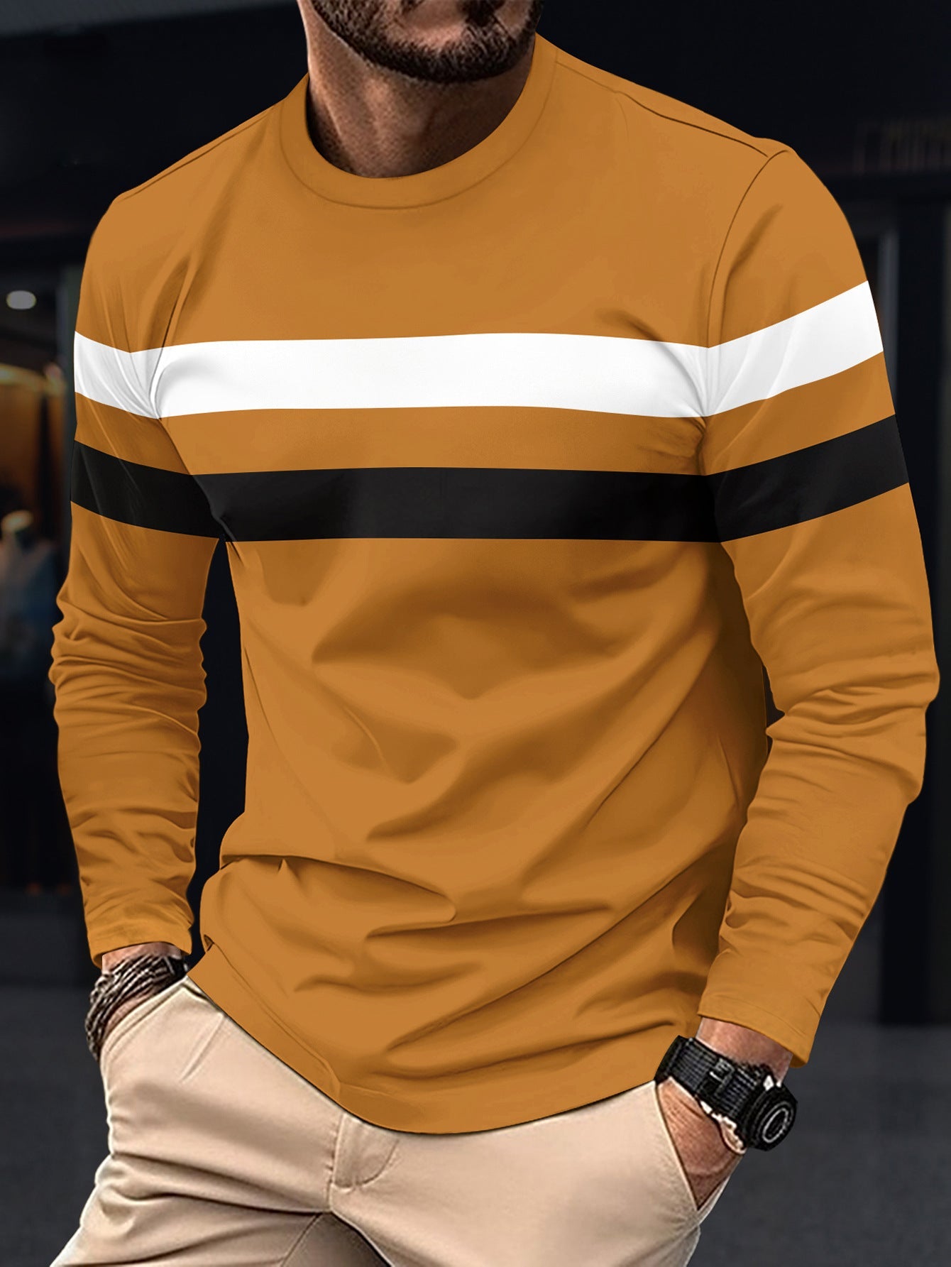 Herren Langarmshirt Sportlich Streifen Modern