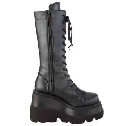Damen Schnürstiefel Urban Style Stabiler Sohle Schwarz