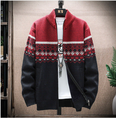 Herren Strickjacke Nordisch Muster Reißverschluss Modern