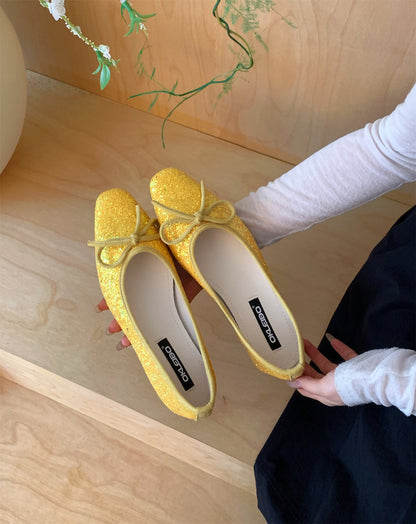 Damen Ballerinas Glitzer Schleife Komfort Innensohle