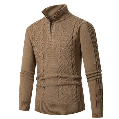 Herren Strickpullover Zopfmuster Hochkragen Modisch Grau