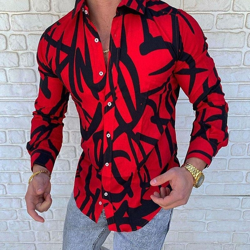 Herren Langarmhemd Graffiti Design Modern Trendy