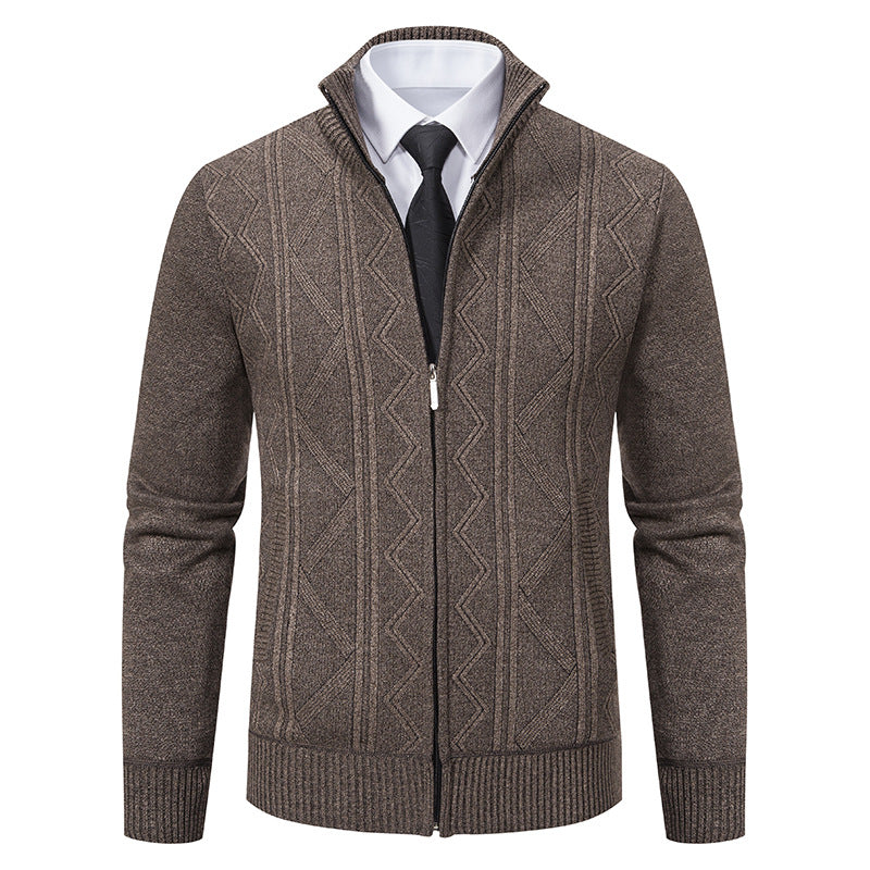 Herren Strickjacke Modern Zopfmuster Stehkragen