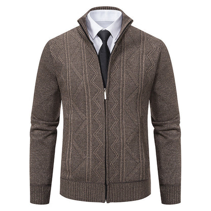 Herren Strickjacke Modern Zopfmuster Stehkragen