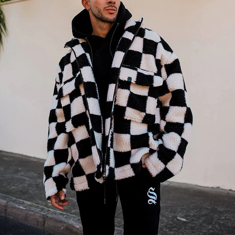 Herren Karomanteljacke Gefüttert Modern mit Taschen