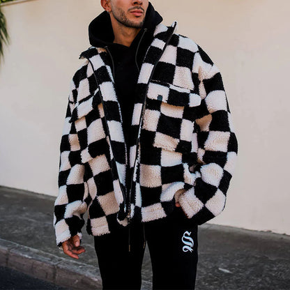 Herren Karomanteljacke Gefüttert Modern mit Taschen