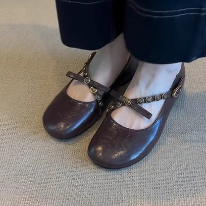 Damen Ballerina Schuhe Elegante Knöpfchen Detail