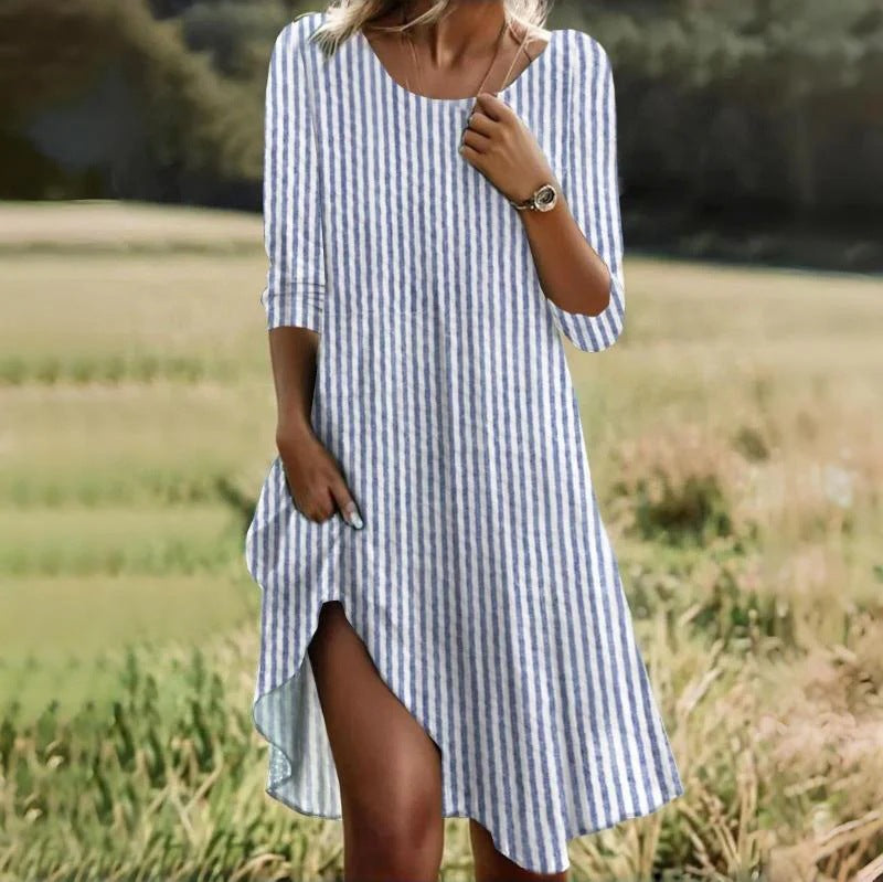 Damen Freizeitkleid Streifenmuster Schlitz Seitenschlitz Sommerkleid