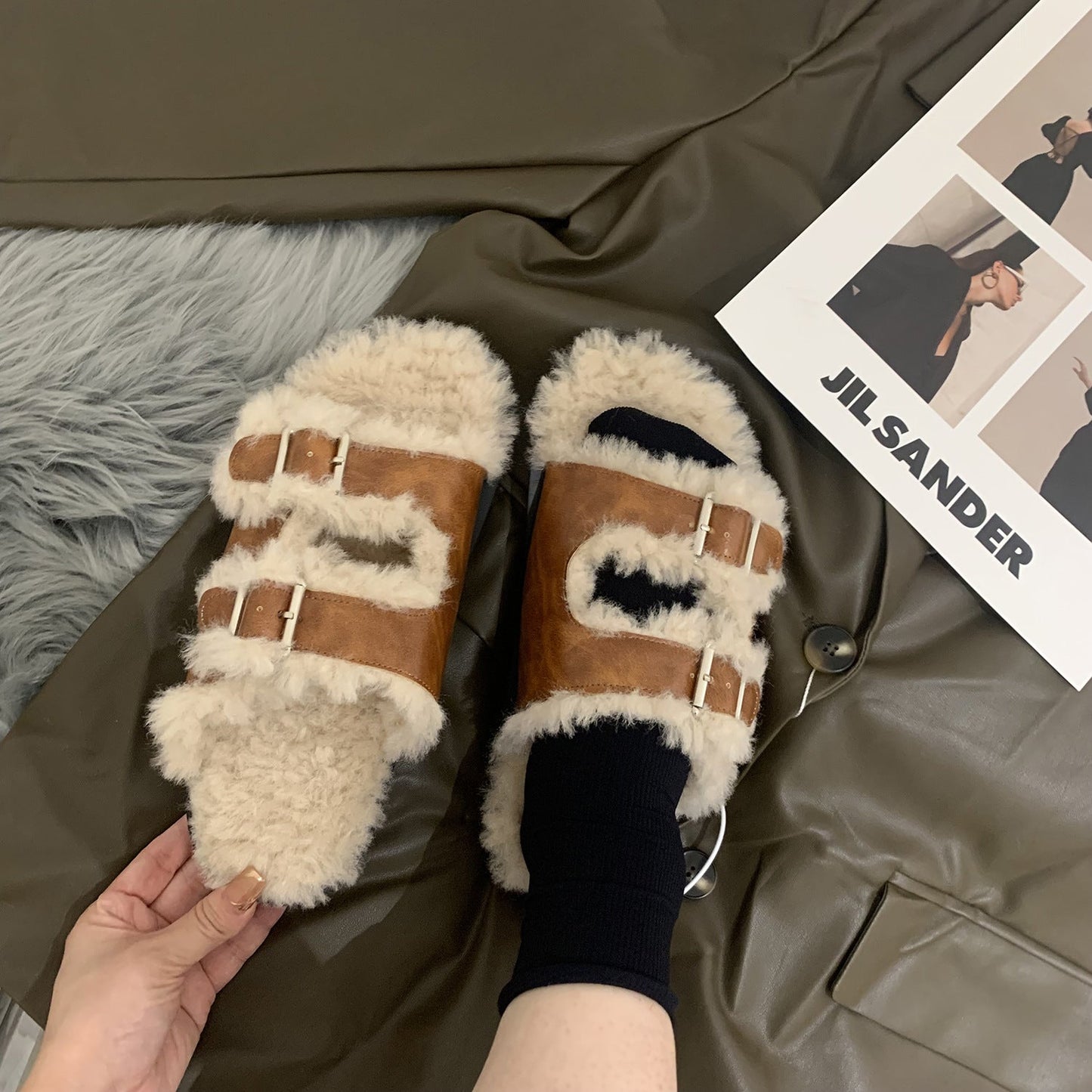 Damen Clogs Bequem Verstellbar Flauschig Winter