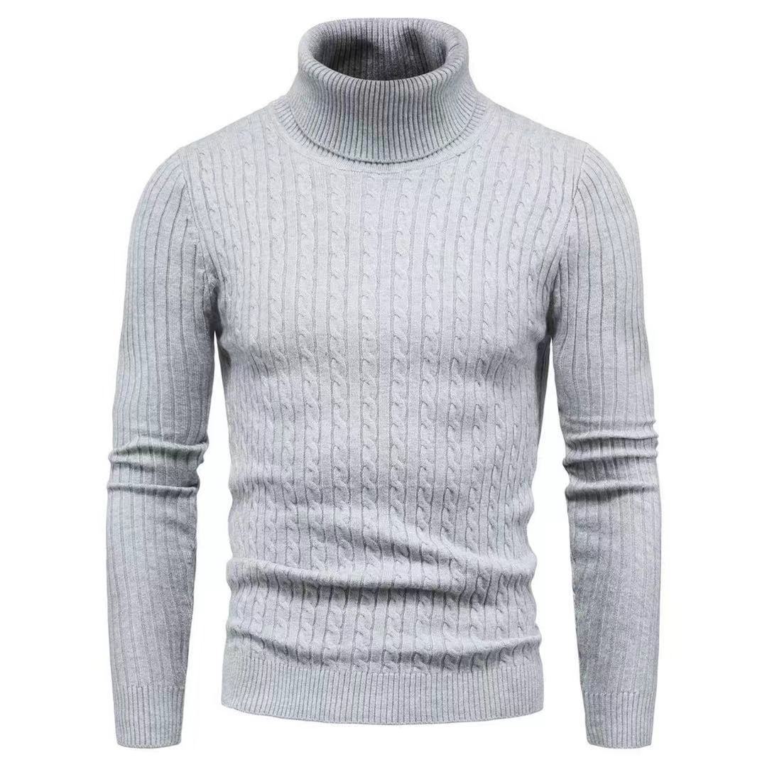 Herren Rollkragenpulli Struktur Zopfmuster Pullover Modern