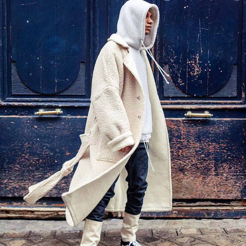 Herren Wollmantel Oversized Warm mit Taschen und Hochkragen