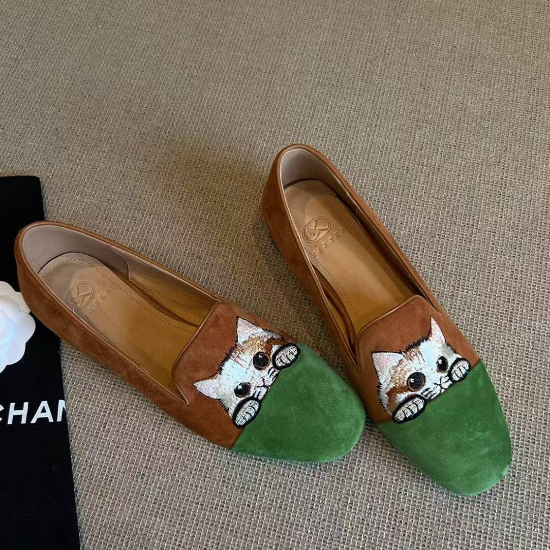 Damen Loafers Weich Wildleder Katzenmuster Schuhe Bequem - BerlinGlamour