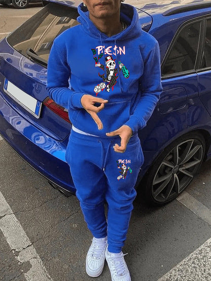 Herren Jogginganzug Mit Grafikdesign Kängurutasche Sportlich - BerlinGlamour