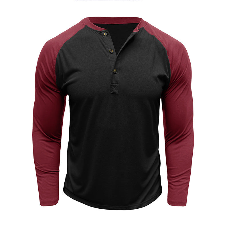 Herren Langarm-Shirt Modern mit Kontrastärmeln und Knöpfen