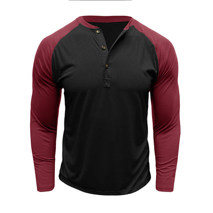 Herren Langarm-Shirt Modern mit Kontrastärmeln und Knöpfen