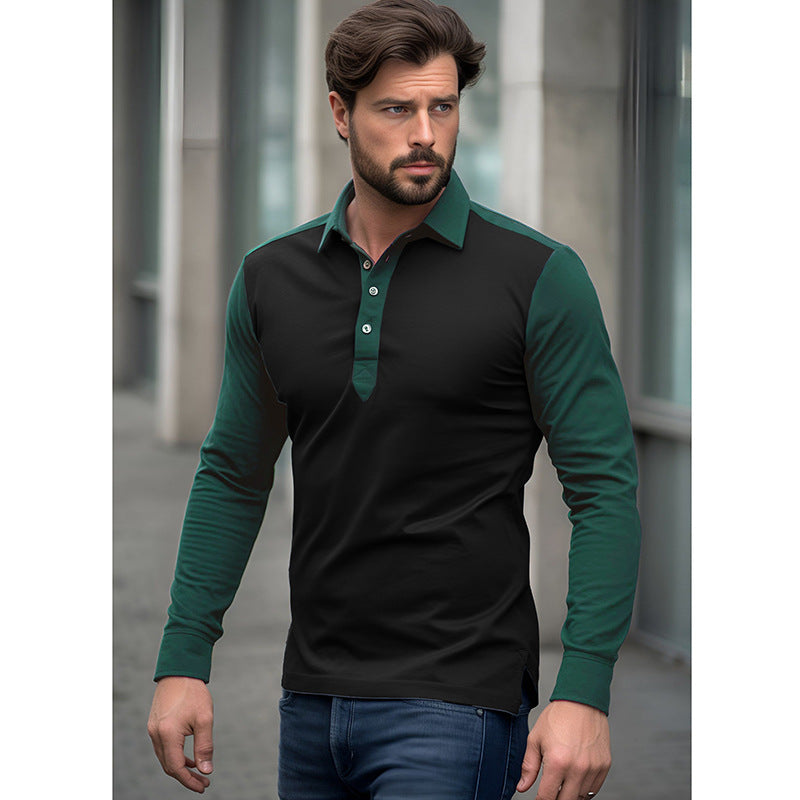 Herren Henley Shirt Langarm Atmungsaktiv Kontrastärmel - BerlinGlamour