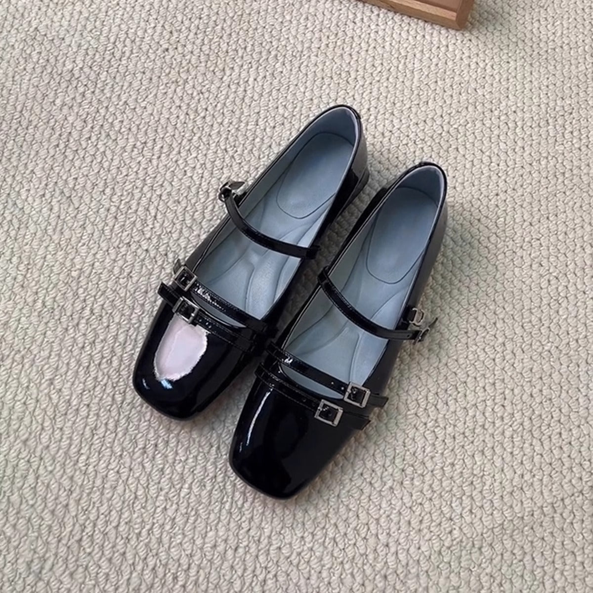 Damen Ballerinas Elegante Doppelriemen Schuhe Glänzend
