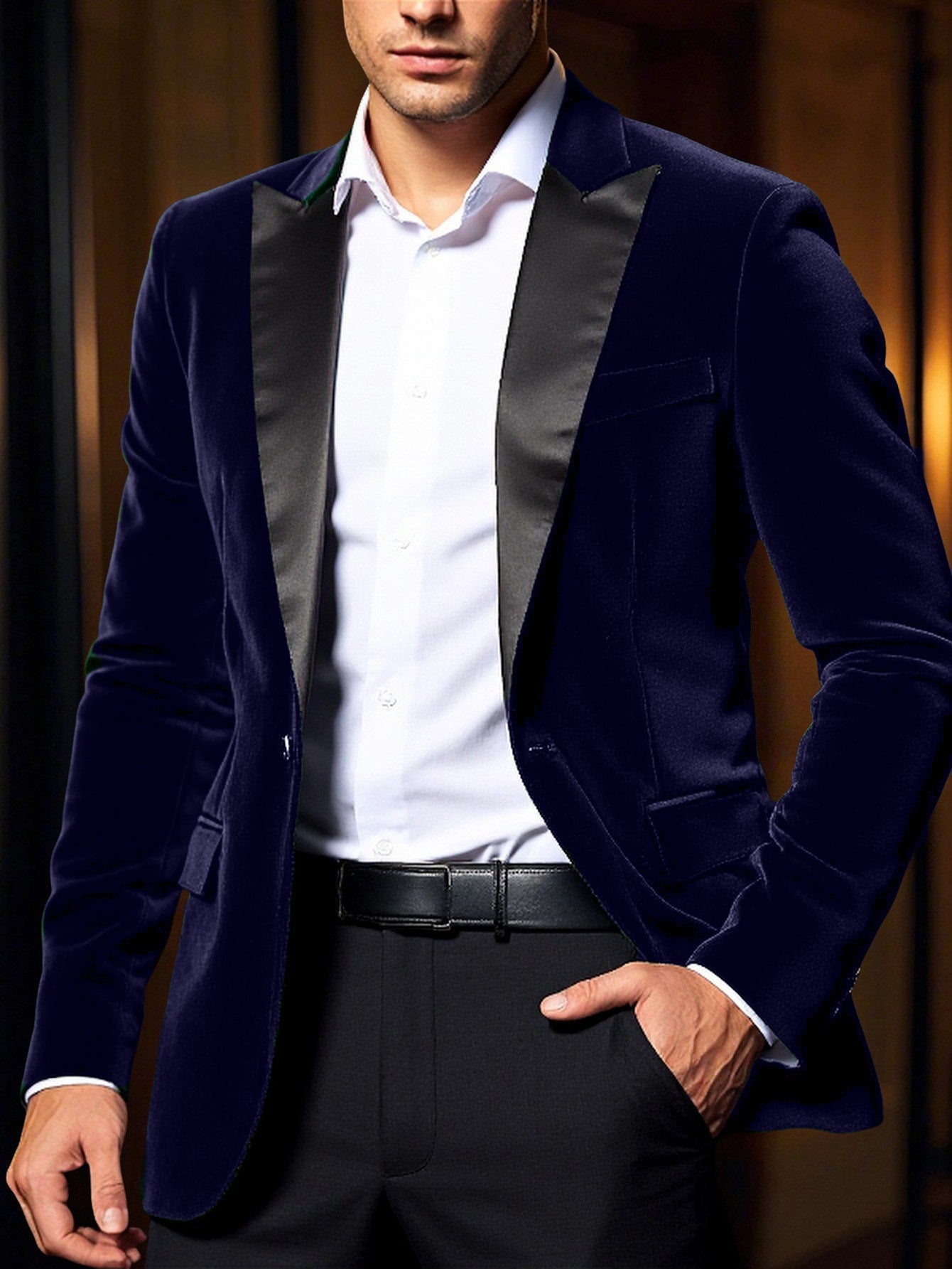 Herren Samtblazer Eleganter Anzug Blazer Mit Satinkragen