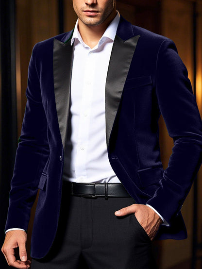 Herren Samtblazer Eleganter Anzug Blazer Mit Satinkragen
