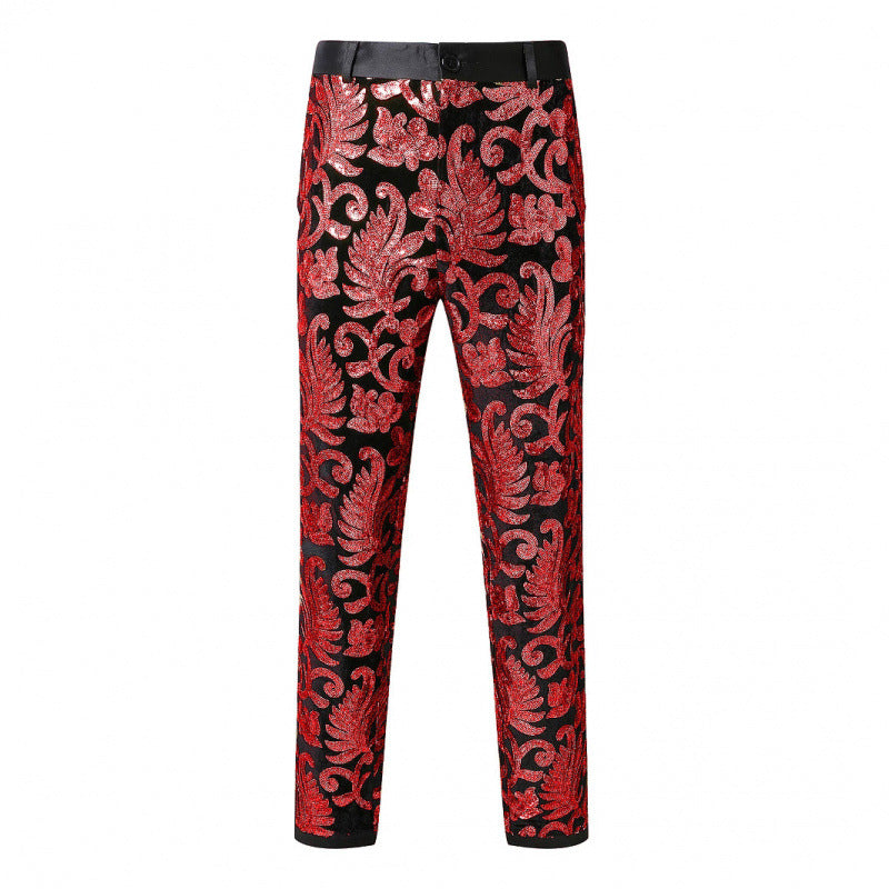 Herren Hose Elegant Pailletten Floralmuster Glamour