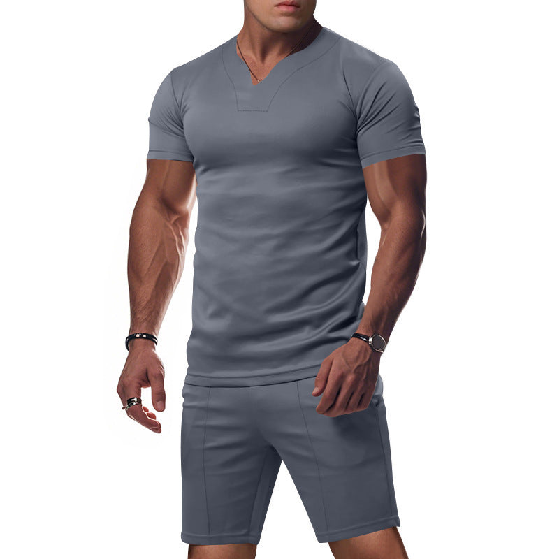 Herren T-Shirt V-Ausschnitt Sportlich Figurbetont