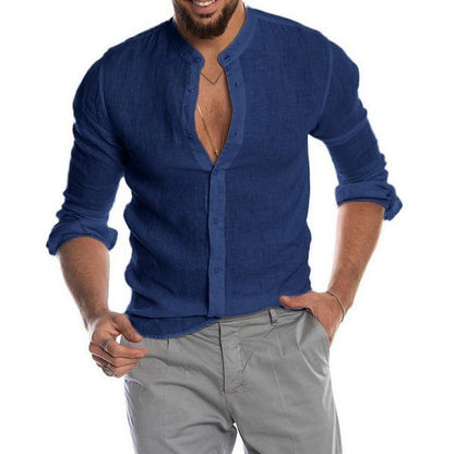 Herren Leinenhemd Modern Stehkragen Klassisch Elegante Optik