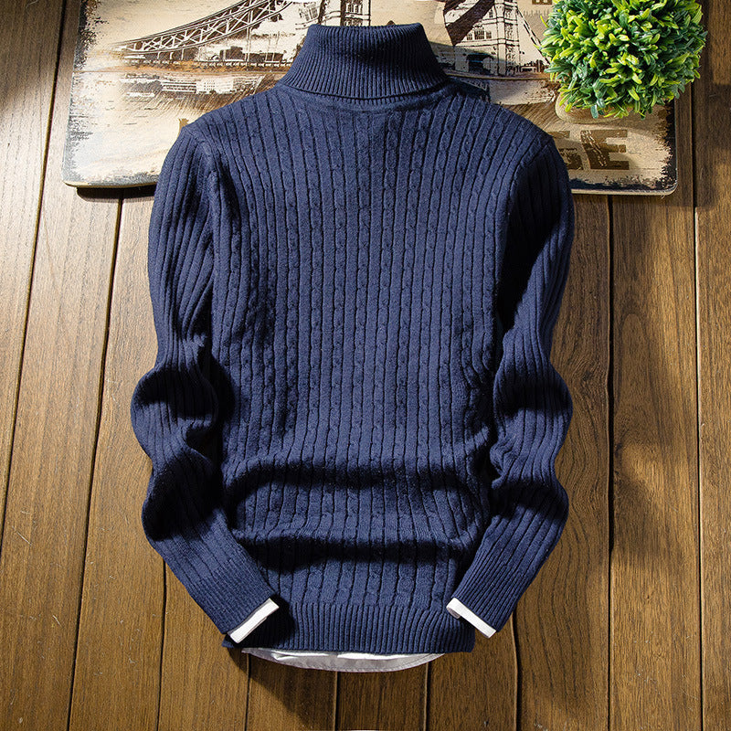 Herren Rollkragenpullover Rippstrick Muster Modern Schwarz