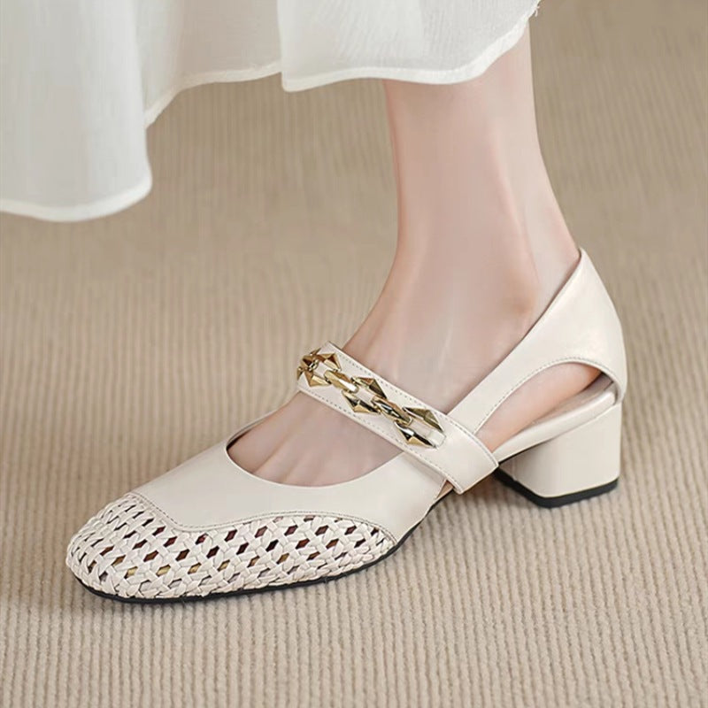Damen Ballerinas Elegante Riemchen Schuhe Absatz
