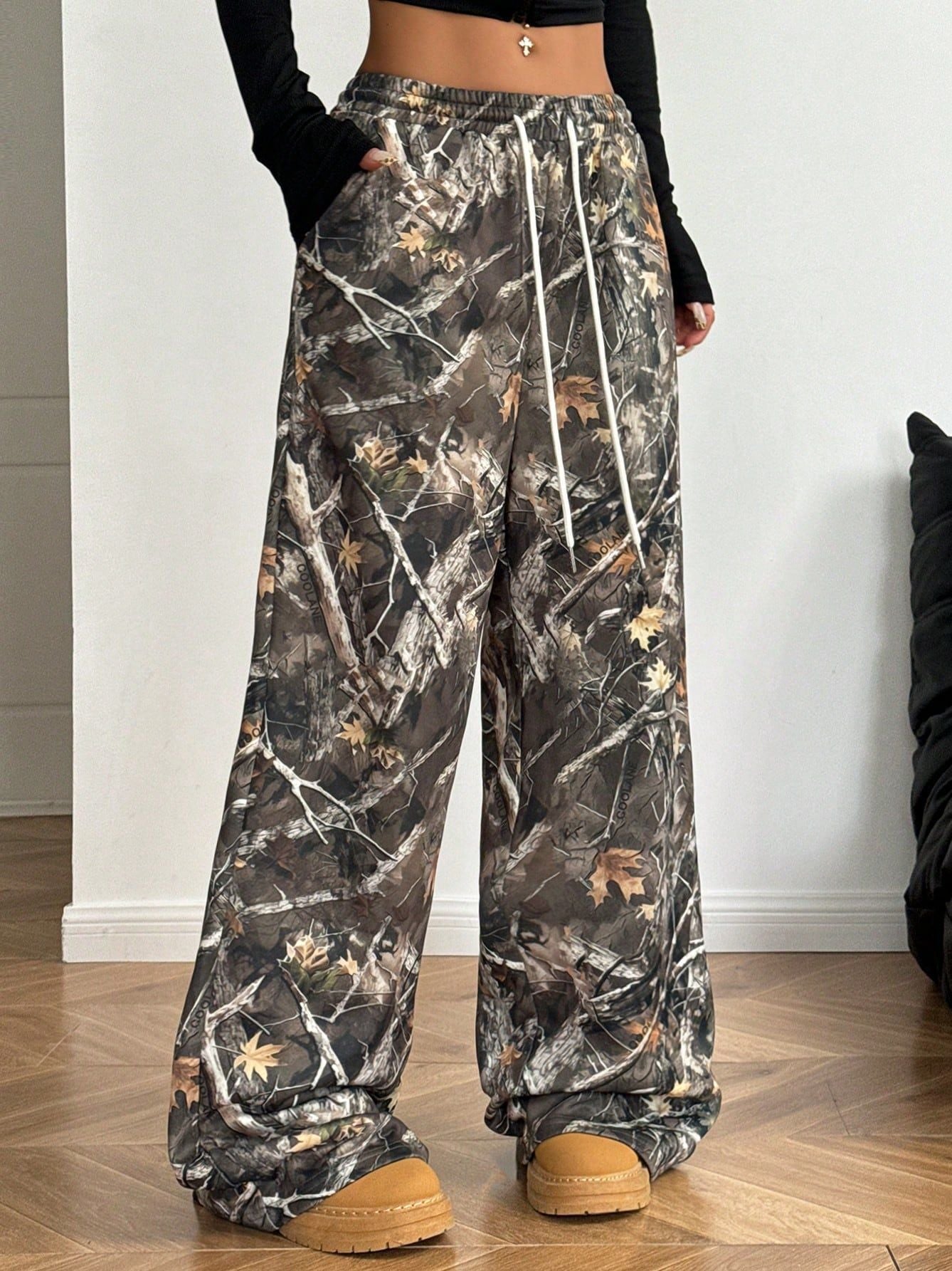 Damen Cargohose Hochtailliert Allover-Muster Trendy