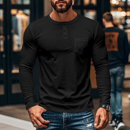 Herren Langarmshirt mit Brusttasche und Struktur Optik Berlin