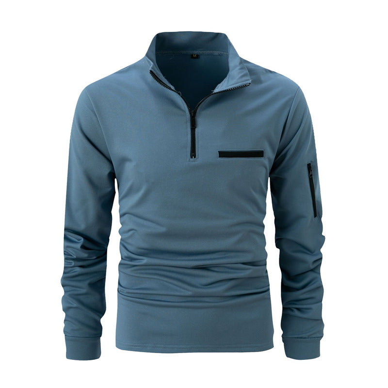 Herren Pullover Sportlich Reißverschluss Taschen Grau