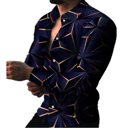 Herren Langarmhemd Geometrisches 3D Muster Trendy