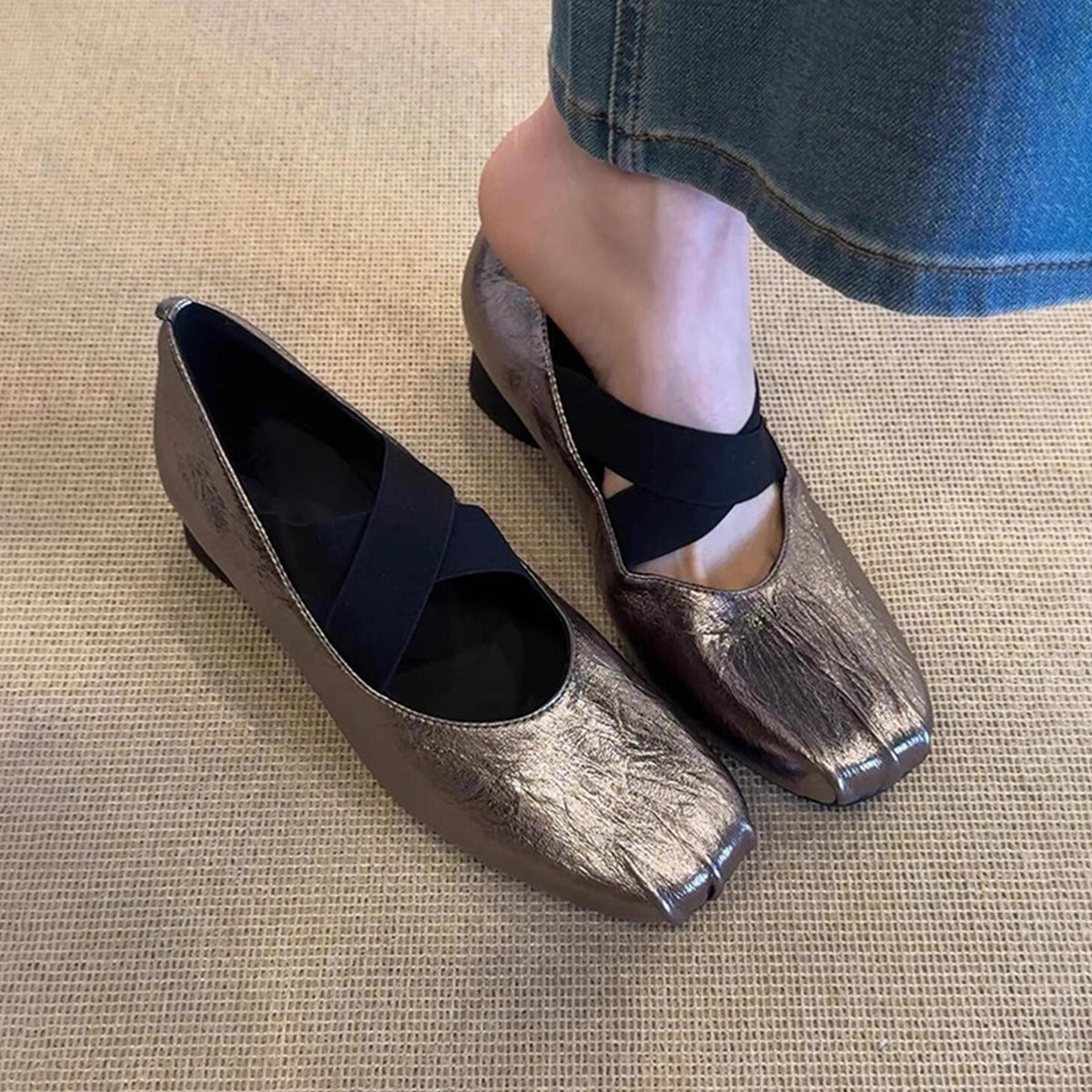 Damen Ballerinas Schuhe Mit Kreuzriemen Bequem