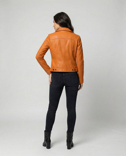 Lederjacke Damen Bikerjacke Asymmetrisch Schwarz