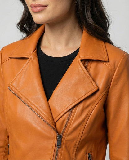 Lederjacke Damen Bikerjacke Asymmetrisch Schwarz
