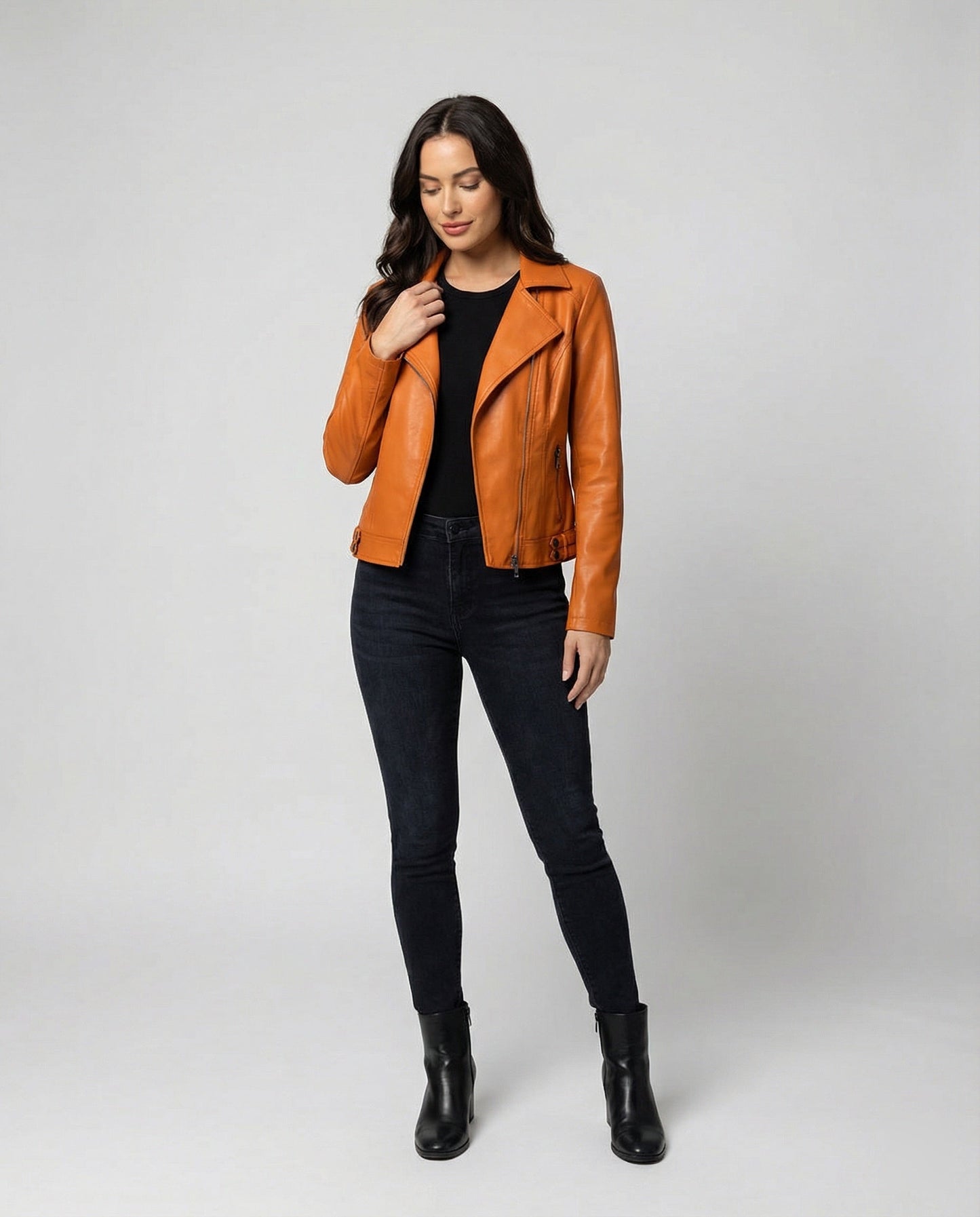 Lederjacke Damen Bikerjacke Asymmetrisch Schwarz - BerlinGlamour