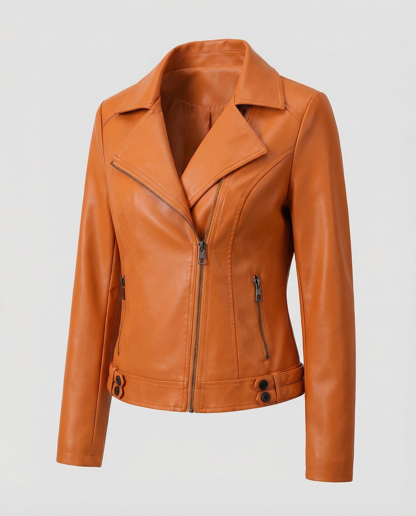 Lederjacke Damen Bikerjacke Asymmetrisch Schwarz