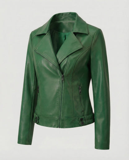 Lederjacke Damen Bikerjacke Asymmetrisch Schwarz
