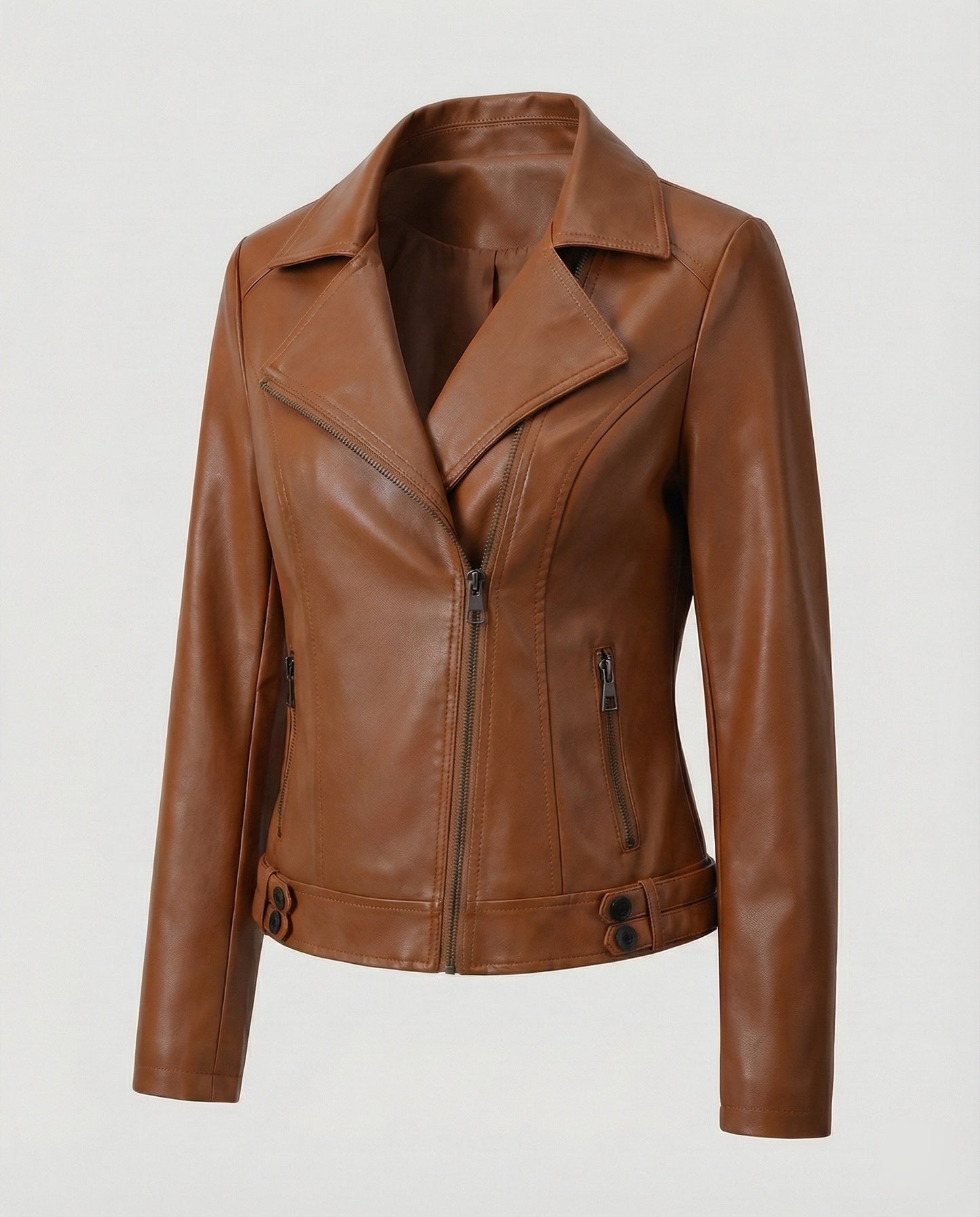Lederjacke Damen Bikerjacke Asymmetrisch Schwarz