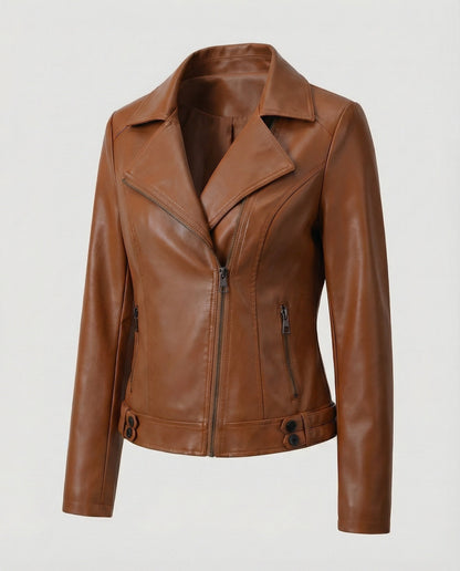 Lederjacke Damen Bikerjacke Asymmetrisch Schwarz