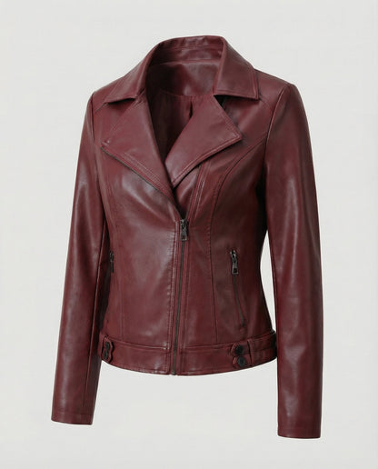 Lederjacke Damen Bikerjacke Asymmetrisch Schwarz
