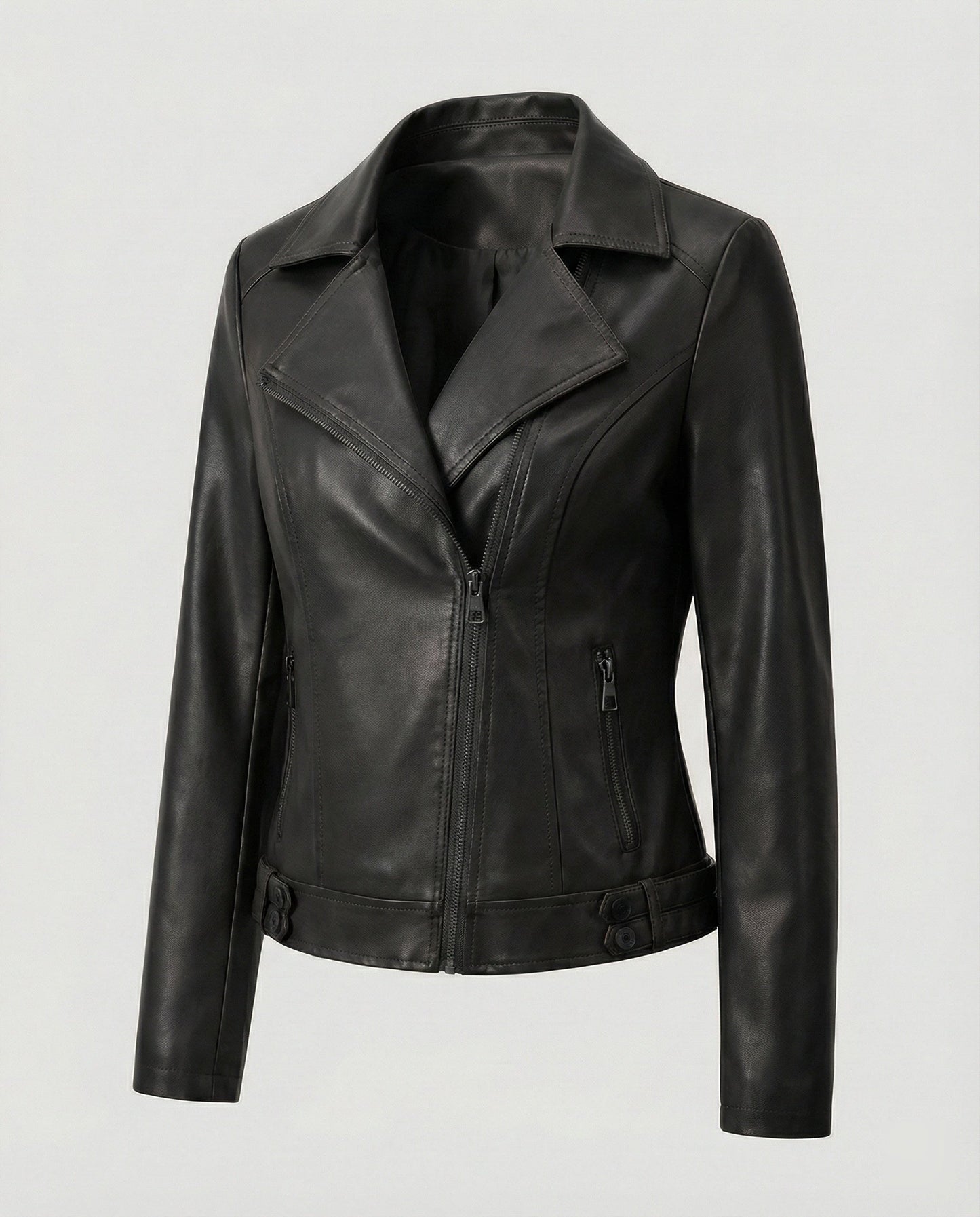 Lederjacke Damen Bikerjacke Asymmetrisch Schwarz